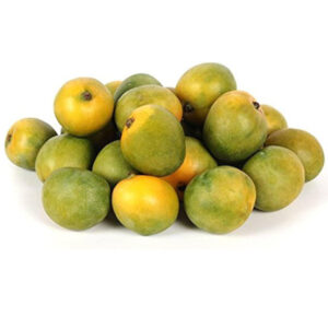 ripe sugar baby mango with yellow green color on white background.